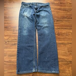 Levi’s 513 Slim Straight Jeans Mens 34x30 Dark Wash Distressed Denim Blue